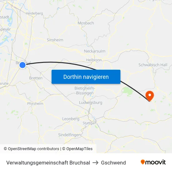 Verwaltungsgemeinschaft Bruchsal to Gschwend map