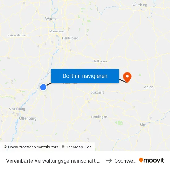 Vereinbarte Verwaltungsgemeinschaft Rastatt to Gschwend map