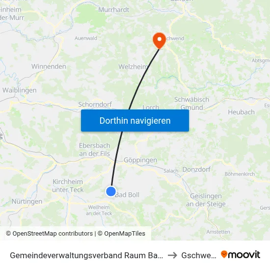 Gemeindeverwaltungsverband Raum Bad Boll to Gschwend map