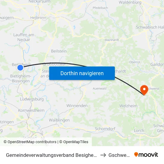 Gemeindeverwaltungsverband Besigheim to Gschwend map