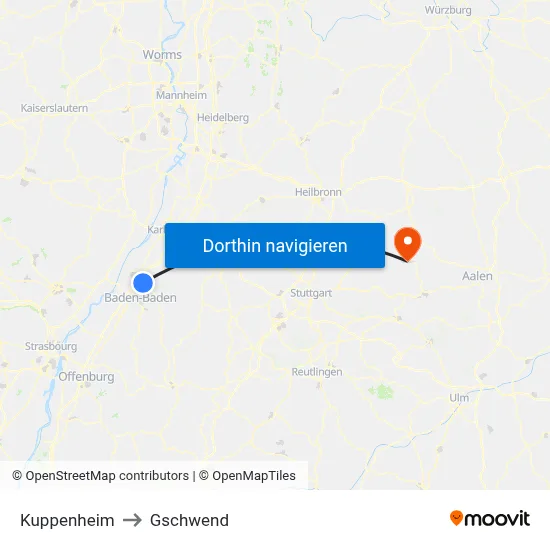 Kuppenheim to Gschwend map