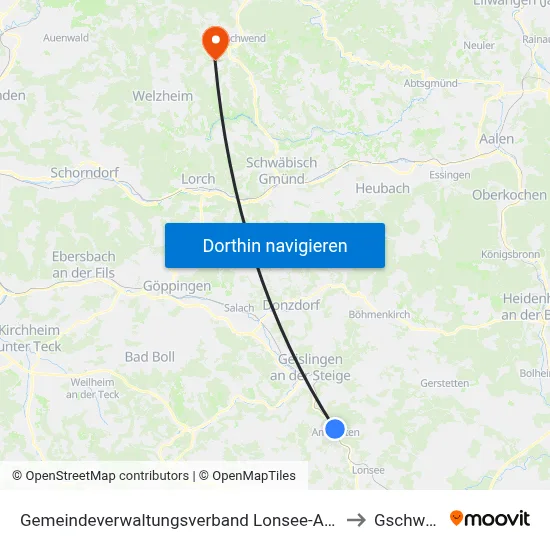 Gemeindeverwaltungsverband Lonsee-Amstetten to Gschwend map