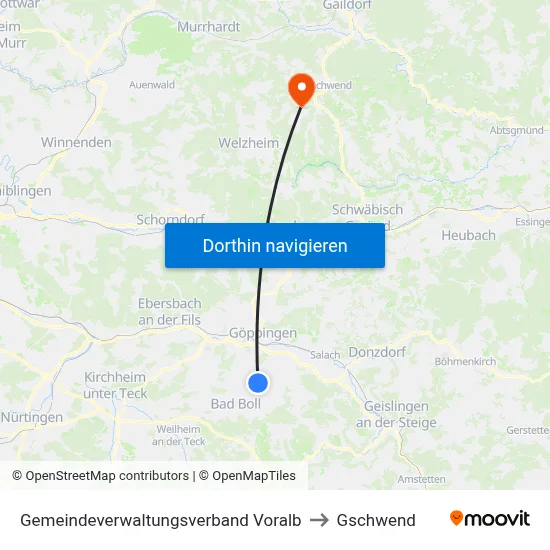 Gemeindeverwaltungsverband Voralb to Gschwend map