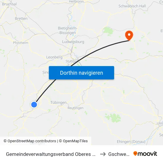 Gemeindeverwaltungsverband Oberes Gäu to Gschwend map