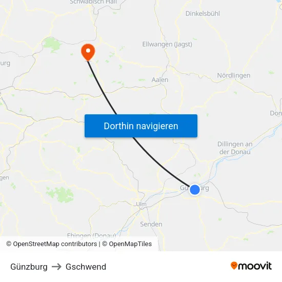 Günzburg to Gschwend map