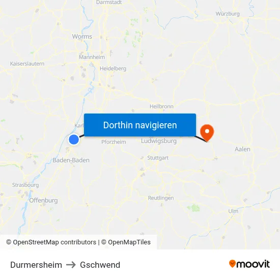 Durmersheim to Gschwend map
