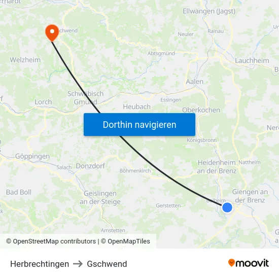 Herbrechtingen to Gschwend map