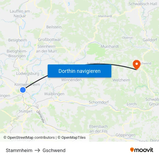 Stammheim to Gschwend map