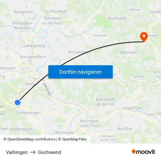 Vaihingen to Gschwend map
