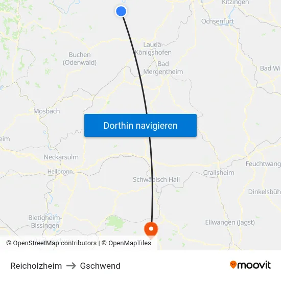 Reicholzheim to Gschwend map