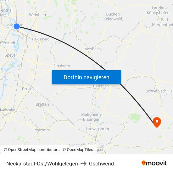 Neckarstadt-Ost/Wohlgelegen to Gschwend map