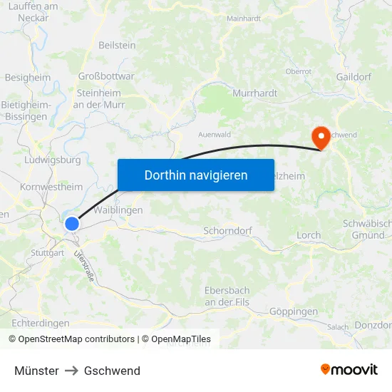 Münster to Gschwend map