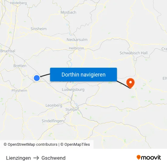 Lienzingen to Gschwend map