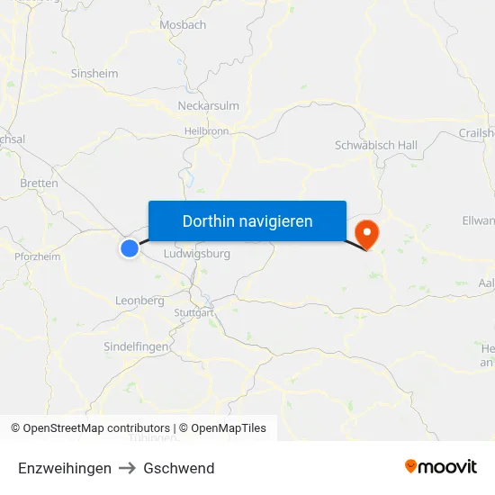 Enzweihingen to Gschwend map