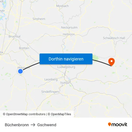 Büchenbronn to Gschwend map