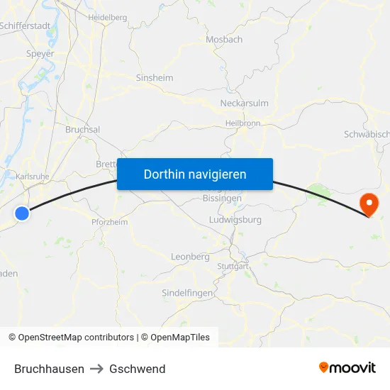 Bruchhausen to Gschwend map