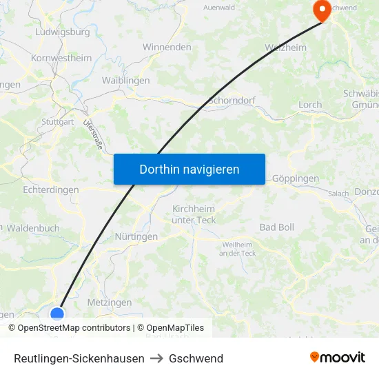 Reutlingen-Sickenhausen to Gschwend map