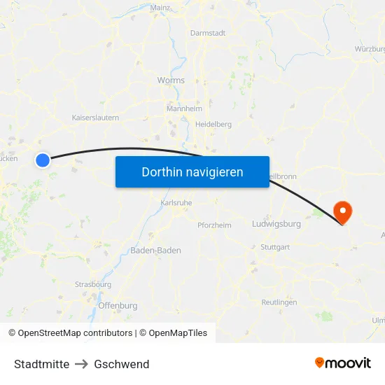 Stadtmitte to Gschwend map