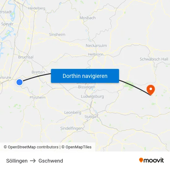 Söllingen to Gschwend map
