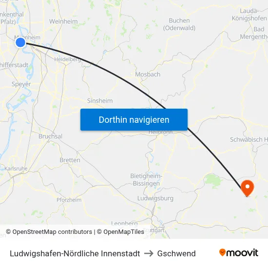 Ludwigshafen-Nördliche Innenstadt to Gschwend map