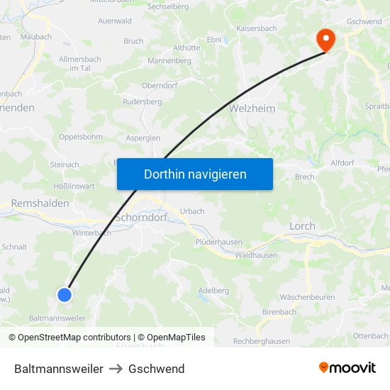 Baltmannsweiler to Gschwend map