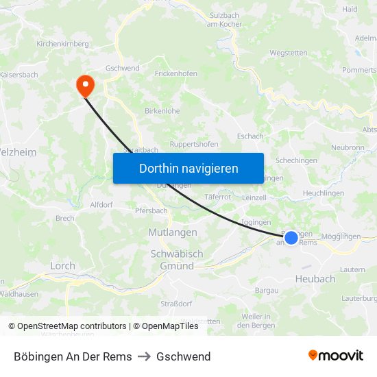 Böbingen An Der Rems to Gschwend map