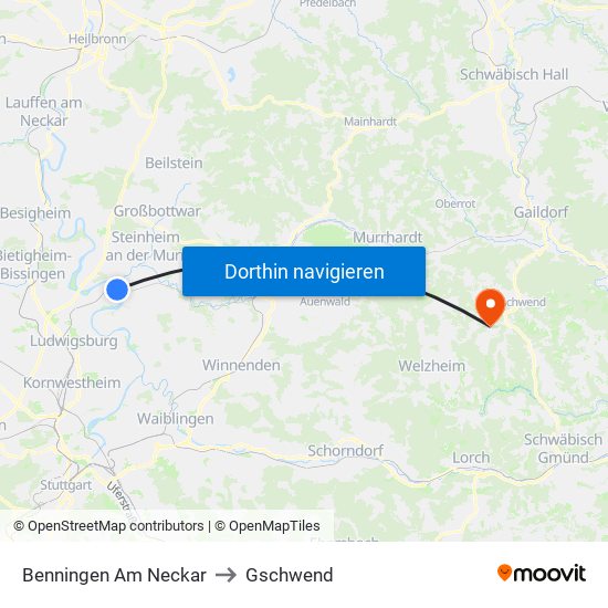 Benningen Am Neckar to Gschwend map