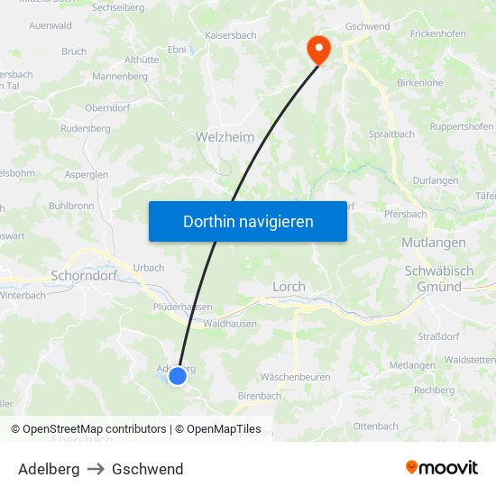 Adelberg to Gschwend map
