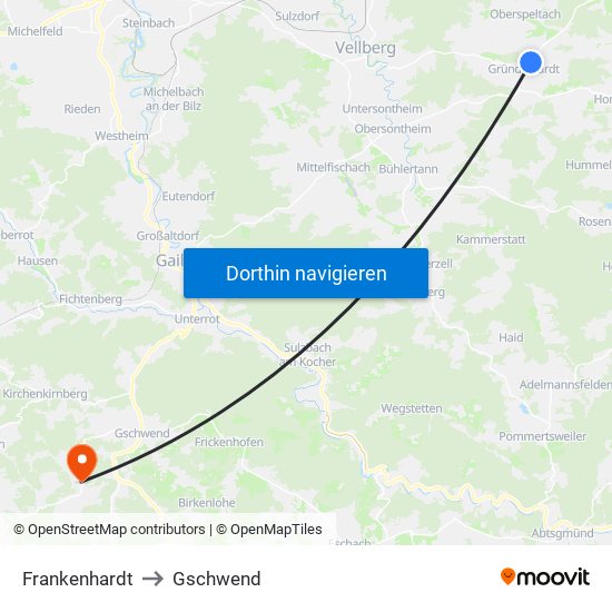 Frankenhardt to Gschwend map