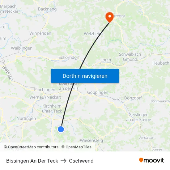 Bissingen An Der Teck to Gschwend map
