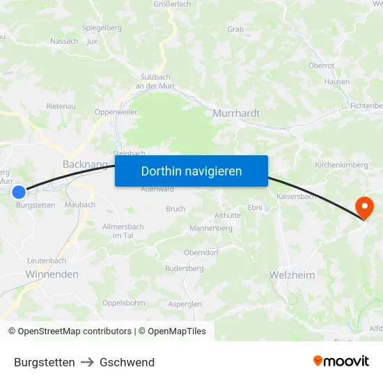 Burgstetten to Gschwend map