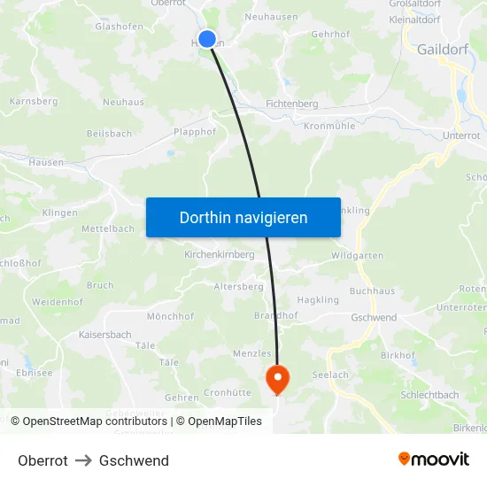 Oberrot to Gschwend map