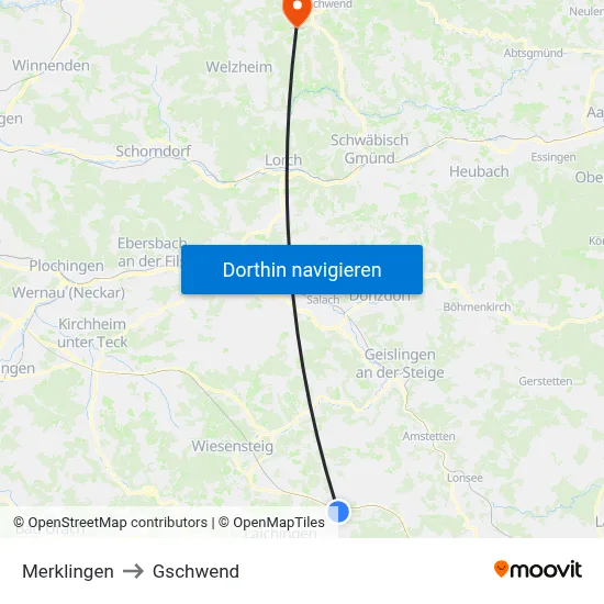 Merklingen to Gschwend map