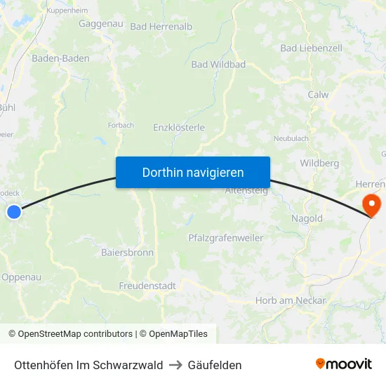 Ottenhöfen Im Schwarzwald to Gäufelden map