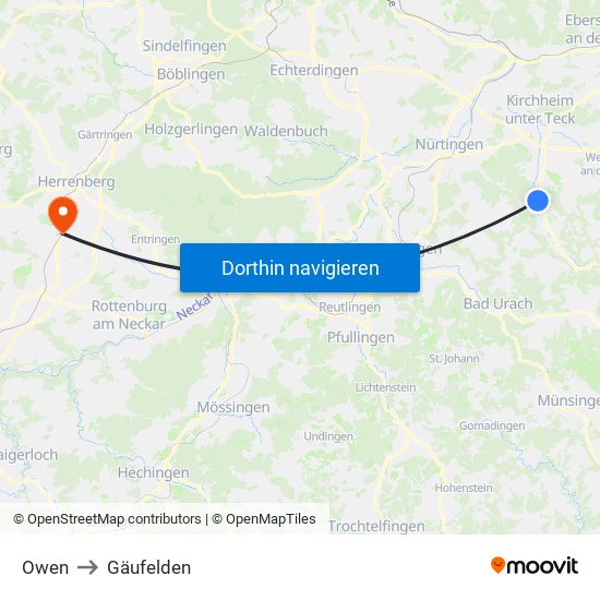 Owen to Gäufelden map