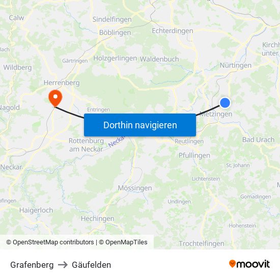 Grafenberg to Gäufelden map