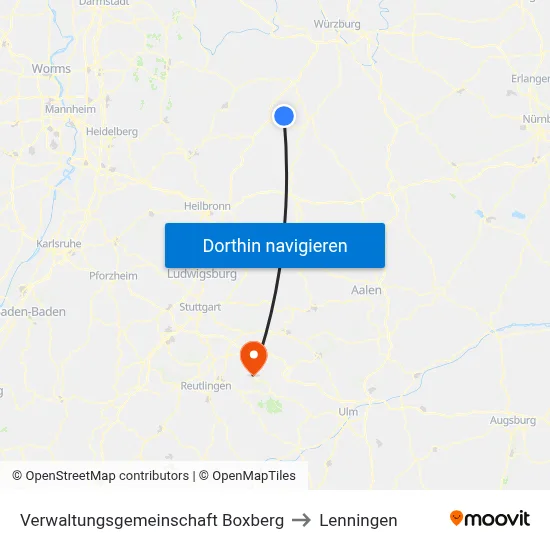 Verwaltungsgemeinschaft Boxberg to Lenningen map