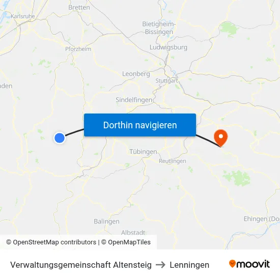 Verwaltungsgemeinschaft Altensteig to Lenningen map