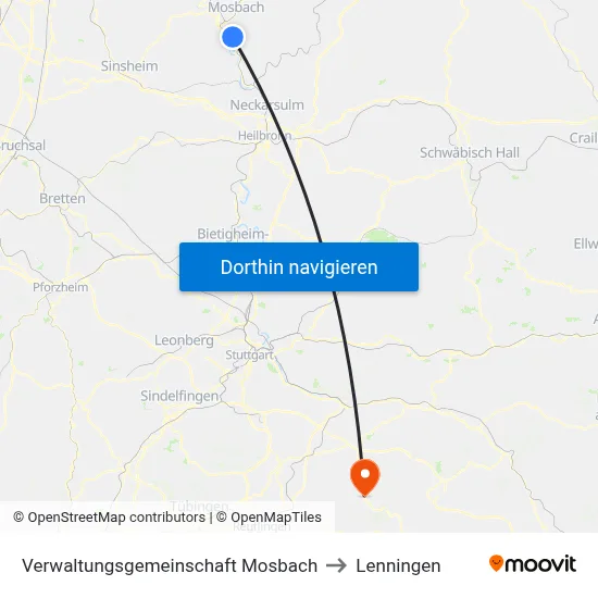 Verwaltungsgemeinschaft Mosbach to Lenningen map