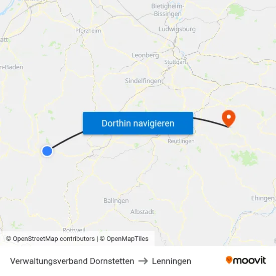 Verwaltungsverband Dornstetten to Lenningen map