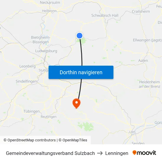 Gemeindeverwaltungsverband Sulzbach to Lenningen map