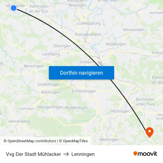 Vvg Der Stadt Mühlacker to Lenningen map