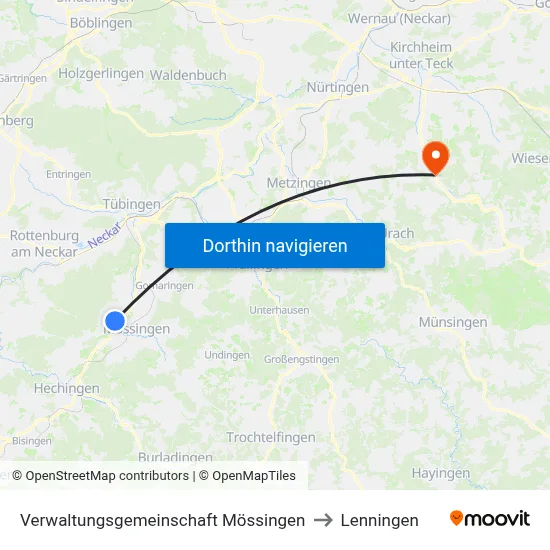 Verwaltungsgemeinschaft Mössingen to Lenningen map