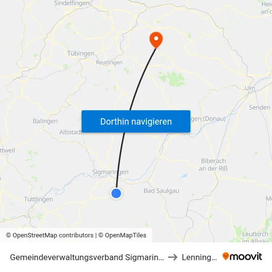 Gemeindeverwaltungsverband Sigmaringen to Lenningen map