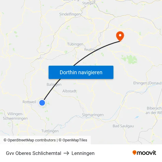 Gvv Oberes Schlichemtal to Lenningen map
