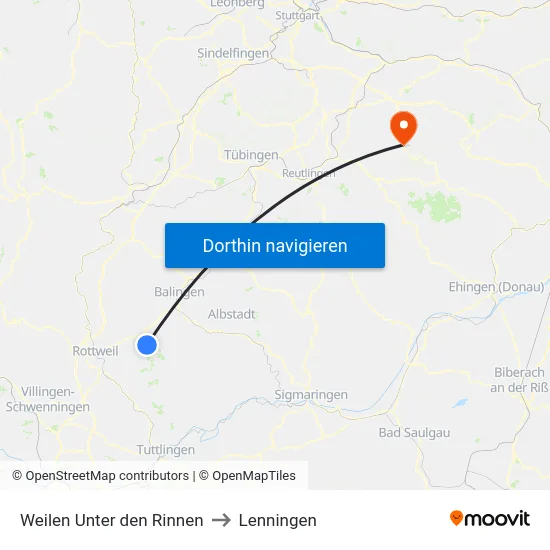 Weilen Unter den Rinnen to Lenningen map