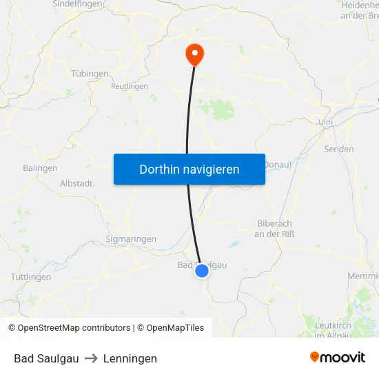 Bad Saulgau to Lenningen map
