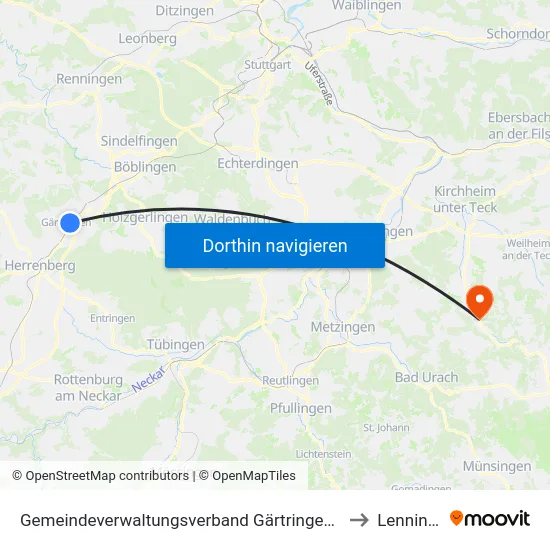 Gemeindeverwaltungsverband Gärtringen/Ehningen to Lenningen map