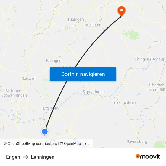Engen to Lenningen map