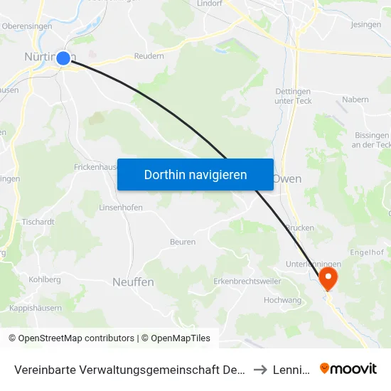Vereinbarte Verwaltungsgemeinschaft Der Stadt Nürtingen to Lenningen map
